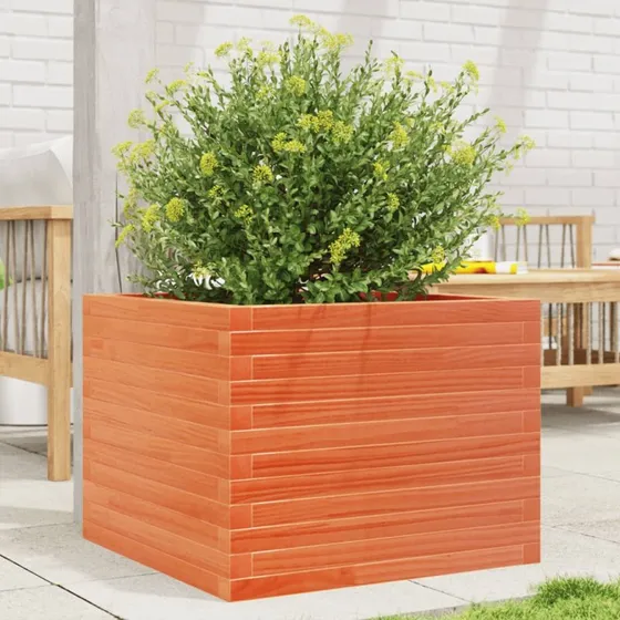 Plantekasse i massivt fyrretræ 60x60x45,5 cm – gyldenbrun