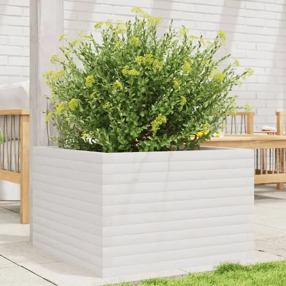 Plantekasse i massivt fyrretræ 70x70x45,5 cm - hvid