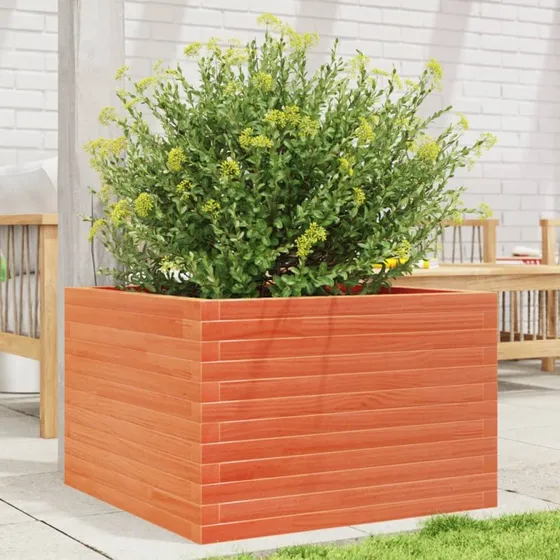 Plantekasse i massivt fyrretræ 70x70x45,5 cm – gyldenbrun