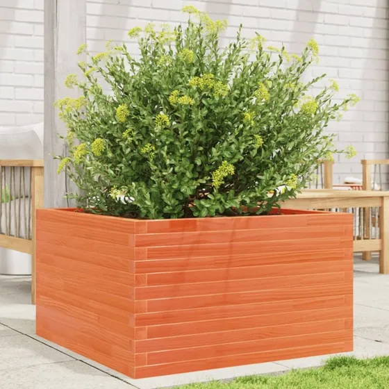 Plantekasse i massivt fyrretræ 80x80x45,5 cm – gyldenbrun