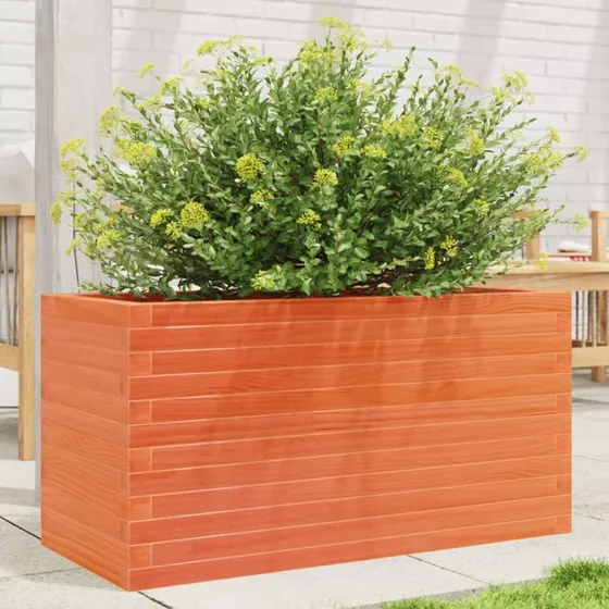 Plantekasse i massivt fyrretræ 90x40x45,5 cm – gyldenbrun