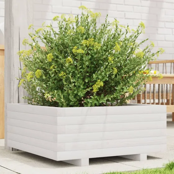 Plantekasse i massivt fyrretræ 60x60x26,5 cm - hvid
