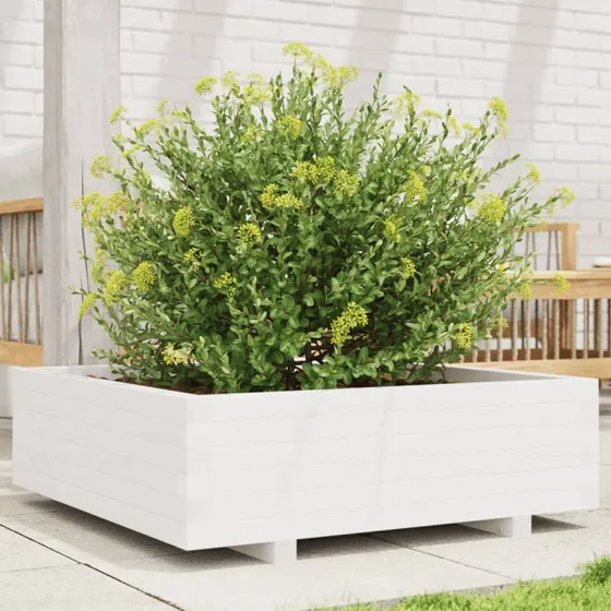 Plantekasse 80x80x26,5 cm i massivt fyrretræ, hvid