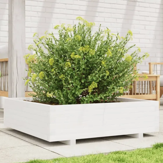 Plantekasse i massivt fyrretræ 90x90x26,5 cm - hvid