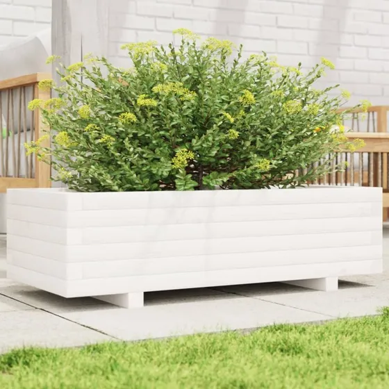 Plantekasse i massivt fyrretræ 90x40x26,5 cm - Hvid