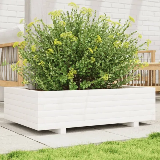 Plantekasse i massivt fyrretræ 90x60x26,5 cm - hvid