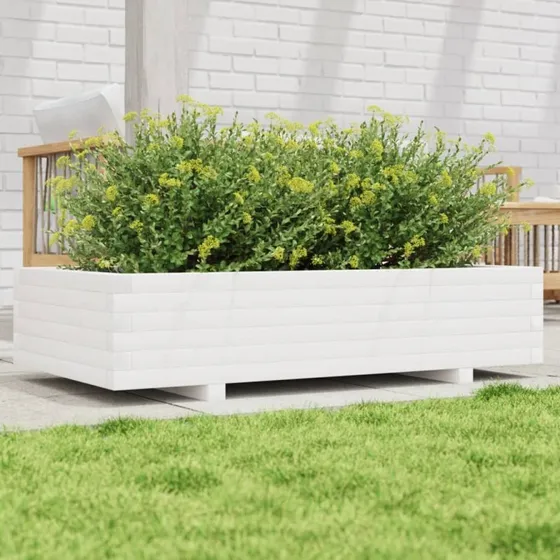 Plantekasse 110×60×26,5 cm - massivt fyrretræ, hvid