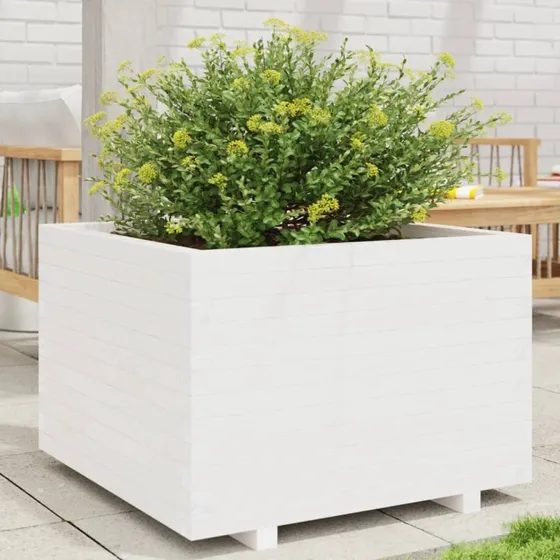 Plantekasse i massivt fyrretræ 70x70x49,5 cm - hvid