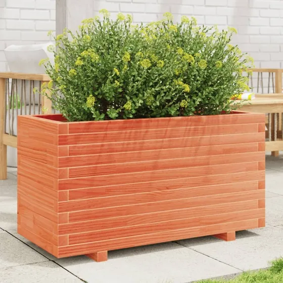Plantekasse i massivt fyrretræ 90×40×49,5 cm – gyldenbrun