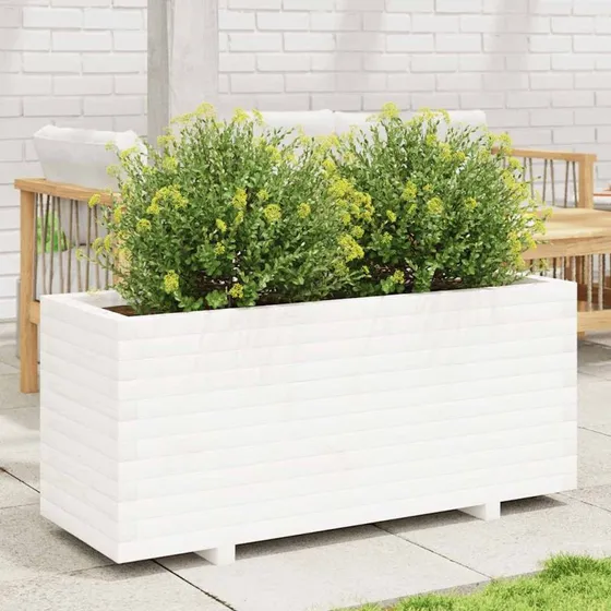 Plantekasse i massivt fyrretræ 110x40x49,5 cm – hvid