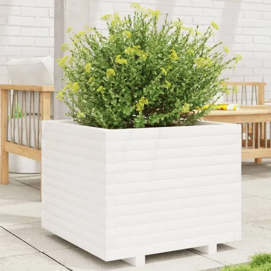 Plantekasse i massivt fyrretræ 60x60x49,5 cm - hvid