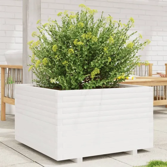 Plantekasse i massivt fyrretræ 80x80x49,5 cm hvid