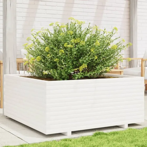 Plantekasse i massivt fyrretræ 110x110x49,5 cm - hvid