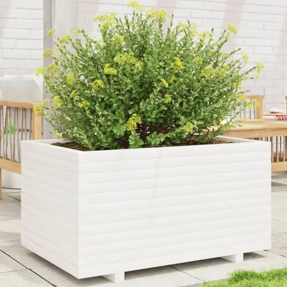 Plantekasse i massivt fyrretræ 90x60x49,5 cm - hvid