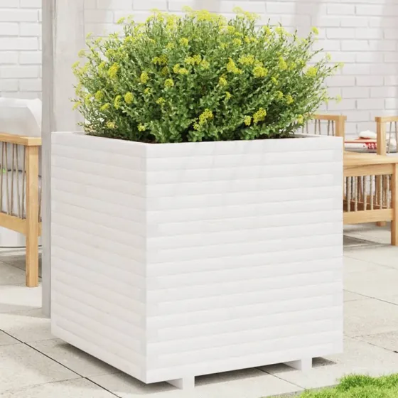 Plantekasse i massivt fyrretræ 70x70x72,5 cm hvid