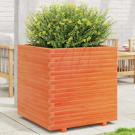 Plantekasse i massivt fyrretræ 70x70x72,5 cm – gyldenbrun