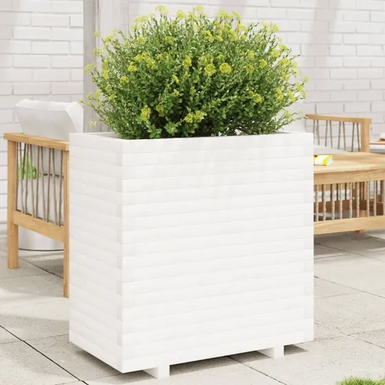 Plantekasse i massivt fyrretræ 70×40×72,5 cm - hvid
