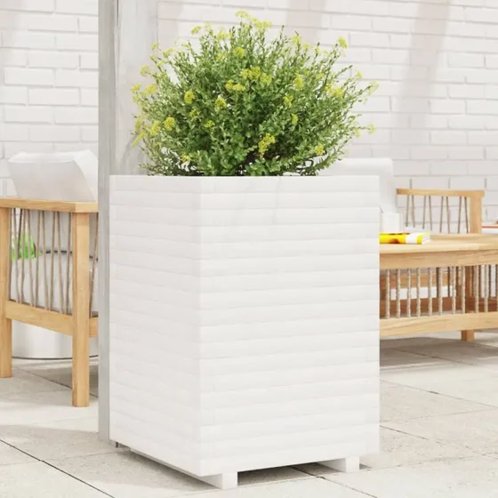 Plantekasse i massivt fyrretræ 50x50x72 cm – hvid