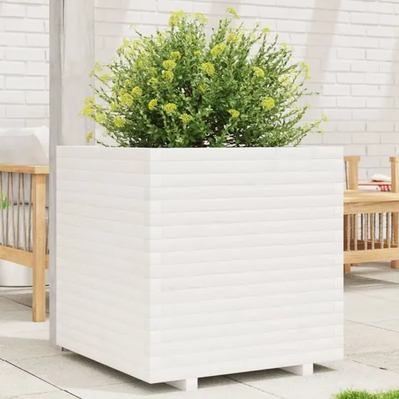 Plantekasse 70x70x72 cm i massivt fyrretræ - hvid