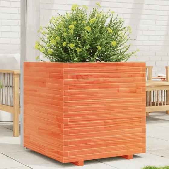 Plantekasse i massivt fyrretræ 70×70×72 cm – gyldenbrun