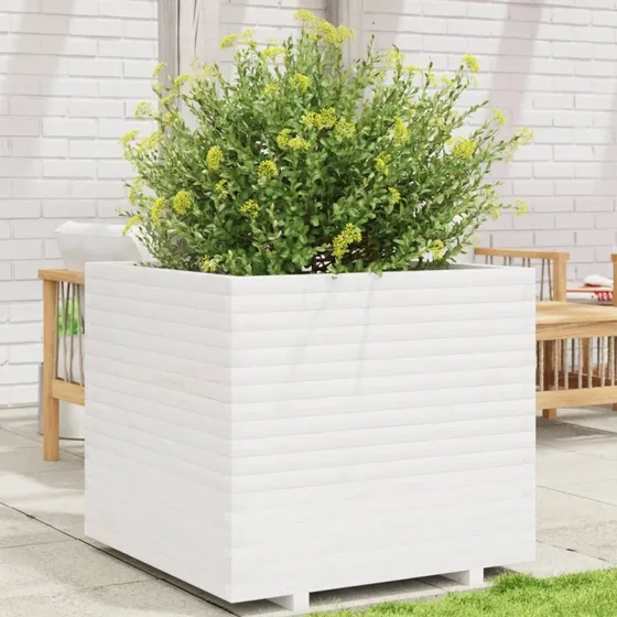 Plantekasse 80x80x72 cm i massivt fyrretræ – hvid
