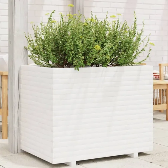 Plantekasse i massivt fyrretræ 90x60x72 cm - Hvid