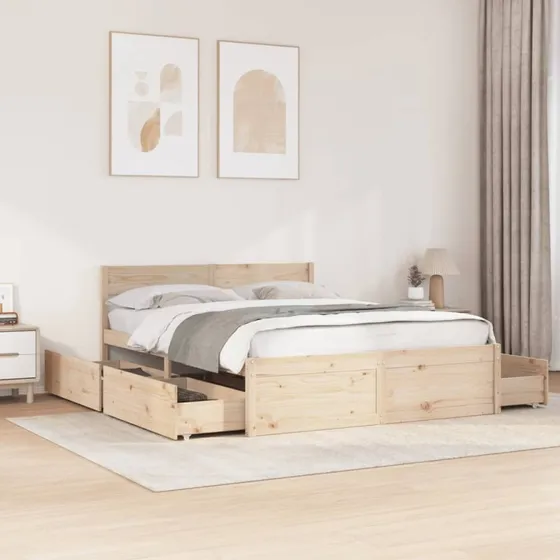 Sengeramme i massivt fyrretræ 150x200 cm med skuffer