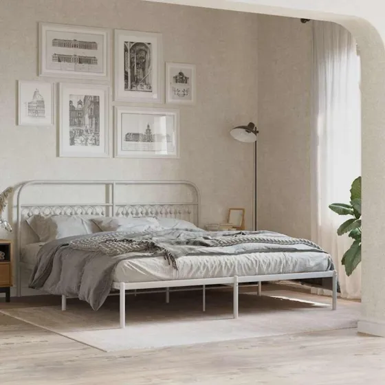 Sengeramme med sengegavl 183x203 cm i hvidt metal