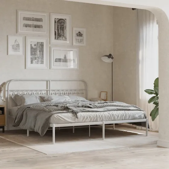 Sengeramme med sengegavl 183x213 cm - Hvid metal