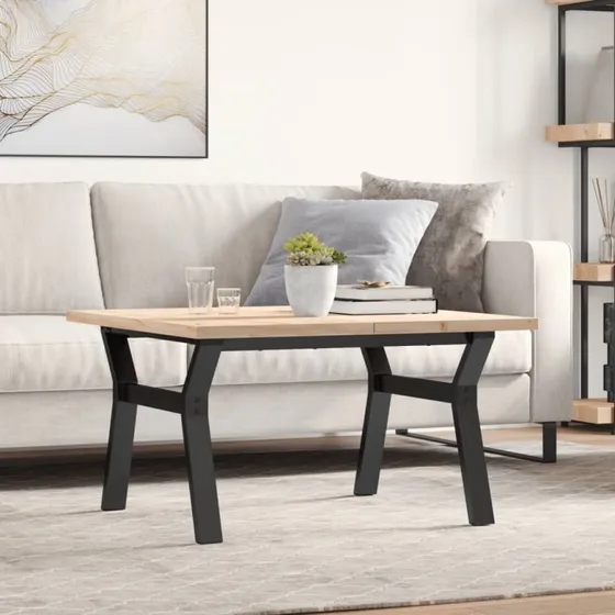 Sofabord 80x80 cm Y-stel i massivt fyrretræ og stål