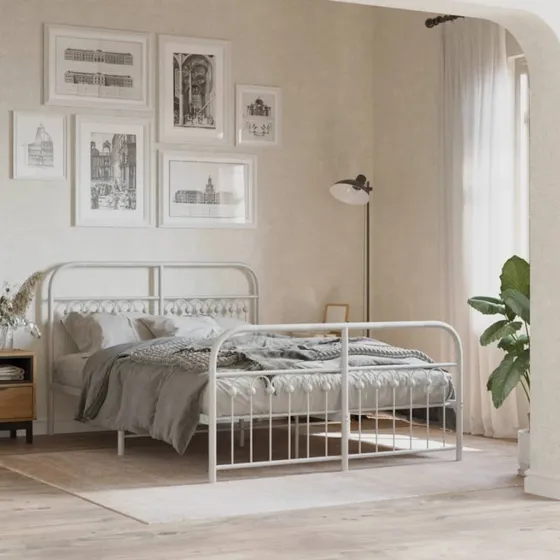 Sengeramme i metal med sengegavl 137x190 cm - hvid