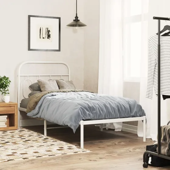 Sengeramme med sengegavl 80x200 cm - Hvid metal