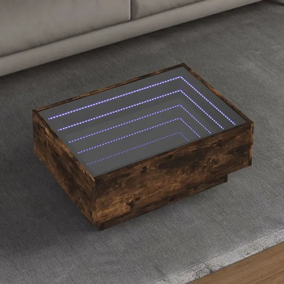 Sofabord med RGB LED 70x50x30 cm – Røget eg