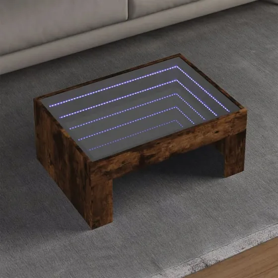 Sofabord 70x50x30 cm med Infinity RGB LED - Røget Eg