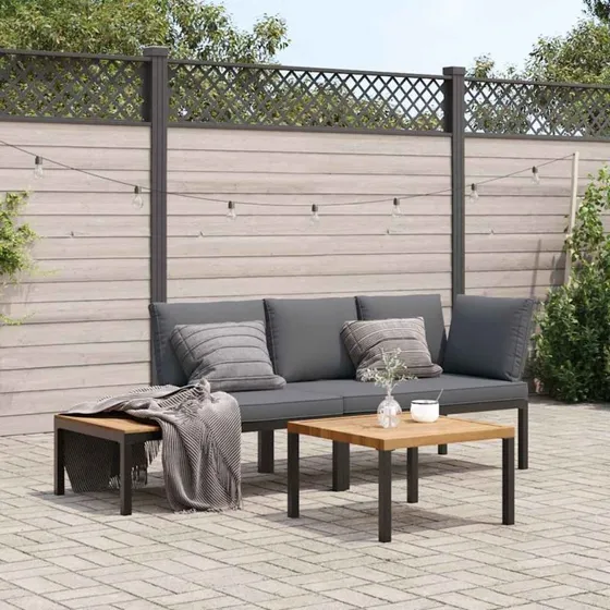 Havesofasæt 3 dele med hynder – aluminium, sort