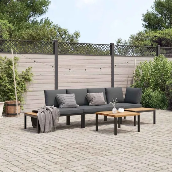 Sofasæt til haven 4 dele i aluminium med hynder (sort)