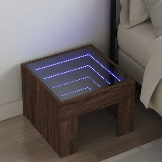 Sengebord med Infinity LED 40x40x30 cm - Brun egetræ