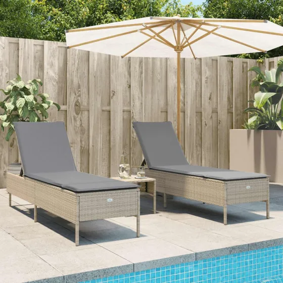 Liggestolesæt 3 dele i polyrattan med hynder - beige