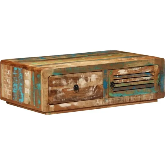 Sofabord 89x55x29 cm, massivt genbrugstr med lge & skuffe