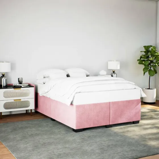 Sengeramme 140x200 cm i pink fløjl