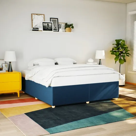 Sengeramme 200x200 cm i blåt stof (uden madras)