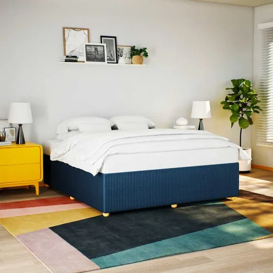 Sengeramme 200x200 cm i blåt stof (uden madras)