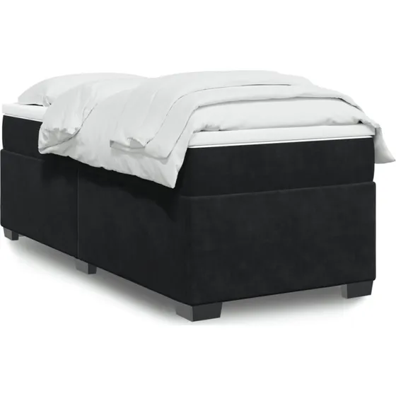 Kontinentalseng 90x200 cm med pocket-madras – sort fløjl