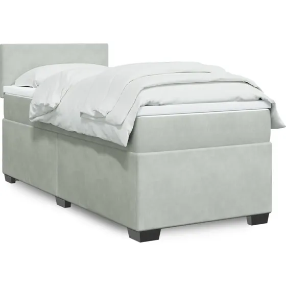 Kontinentalseng 90x200 fløjl/velour lysegrå med madras