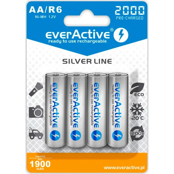 EverActive Silver Line AA genopladelige 2000mAh - 2 stk