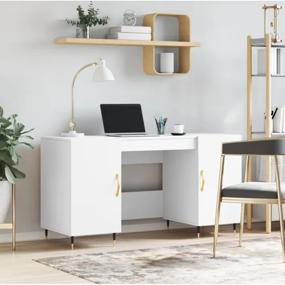 Skrivebord 140x50x75 cm hvidt konstrueret træ