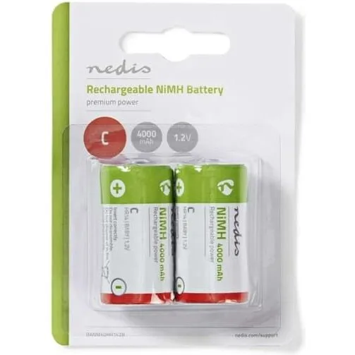 Nedis Genopladelige C-batterier NiMH 1,2V 4000mAh – 2 stk.