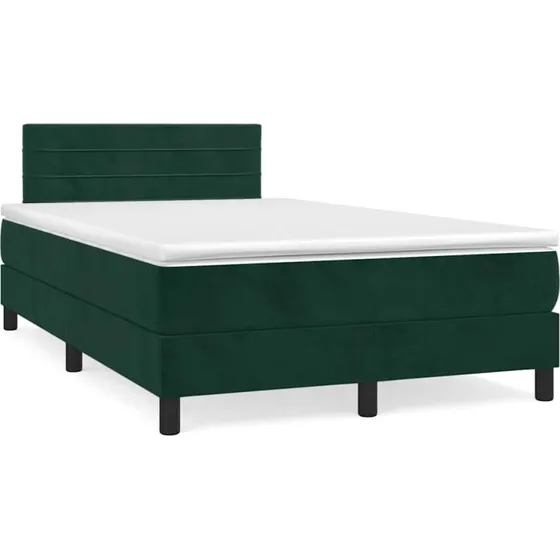 Kontinentalseng 120x190 cm i mørkegrøn velour med LED