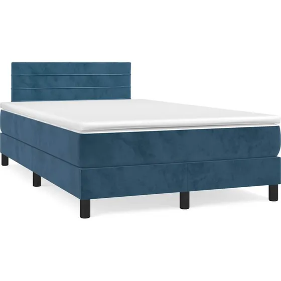 Kontinentalseng 120x190 med madras & LED-lys – mørkeblå velour