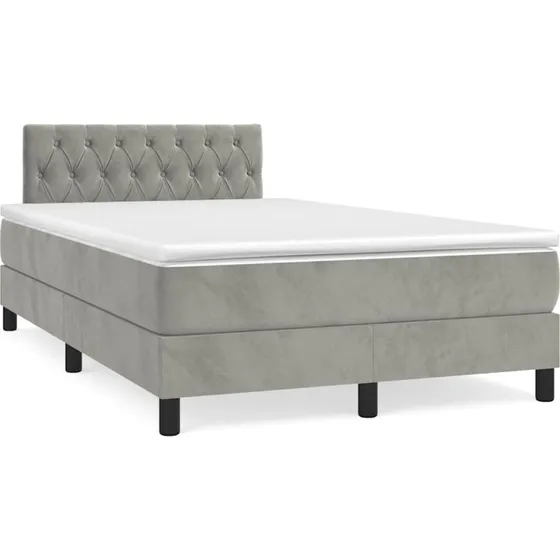 Kontinentalseng 120x190 med madras & LED-lys, lysegrå velour
